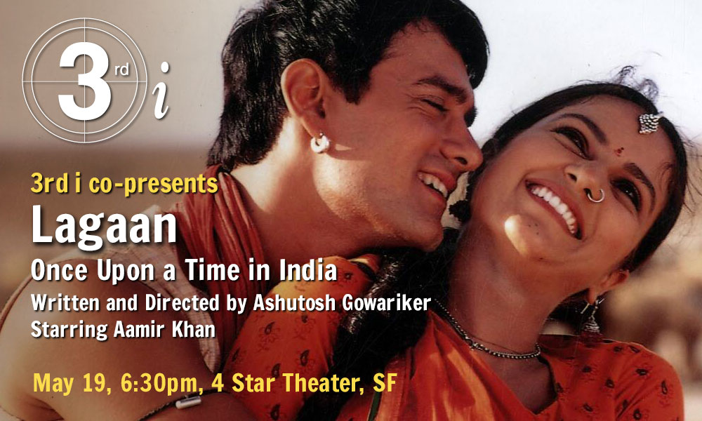 Glamorous Bollywood stars Aamir Khan and Gracy Singh snuggle in costume as the hero and heroine of "Lagaan: Once Upon a Time in India," showing at the 4-Star Theater, San Franciso, Co-presented by 3rd i, May 19, 2023, 6:30 pm