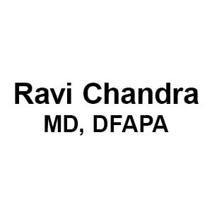 Name of Ravi Chandra, MD, DFAPA in plain black lettering